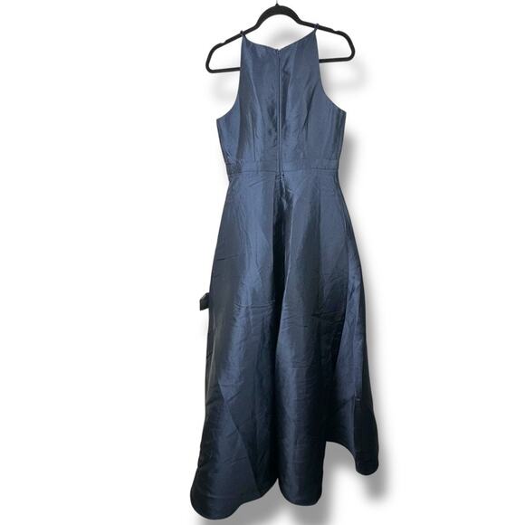 Lulus NWT Broadway Show Navy Blue High-Low Taffeta Pleated Gown Dress Medium - Picture 8 of 11